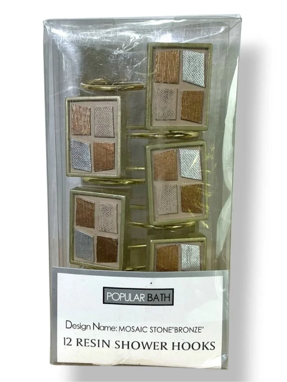 Mosaic Stone Bronze Shower Hooks by Popular Bath Set of Resin 12 Hooks NEW